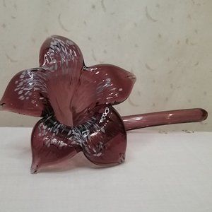 Purple Glass Flower Lily Hand Blown  8"